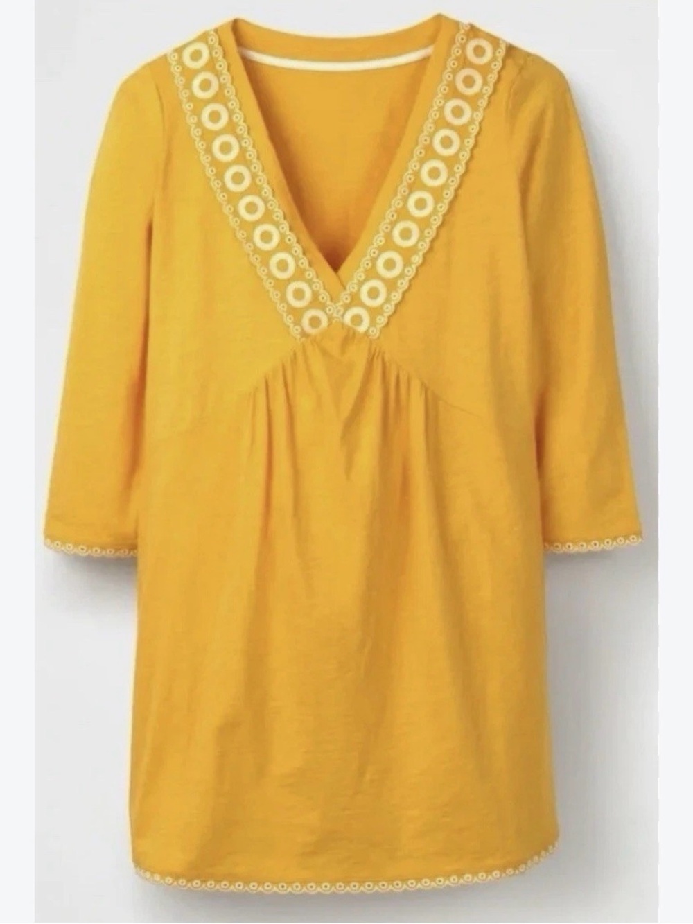 Boden Rosanna Yellow V-Neck Embroidered Tunic Dress